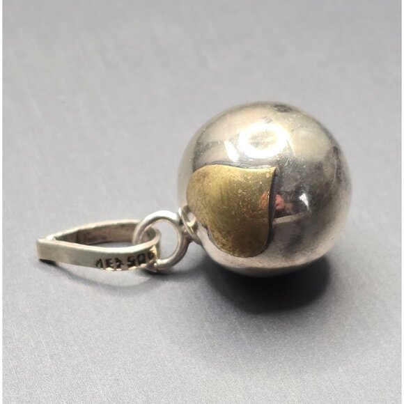 VTG Sterling Silver & Brass Heart Harmony Bell Pendant 1.25" 12.28g Chime Mexico - Picture 2 of 7